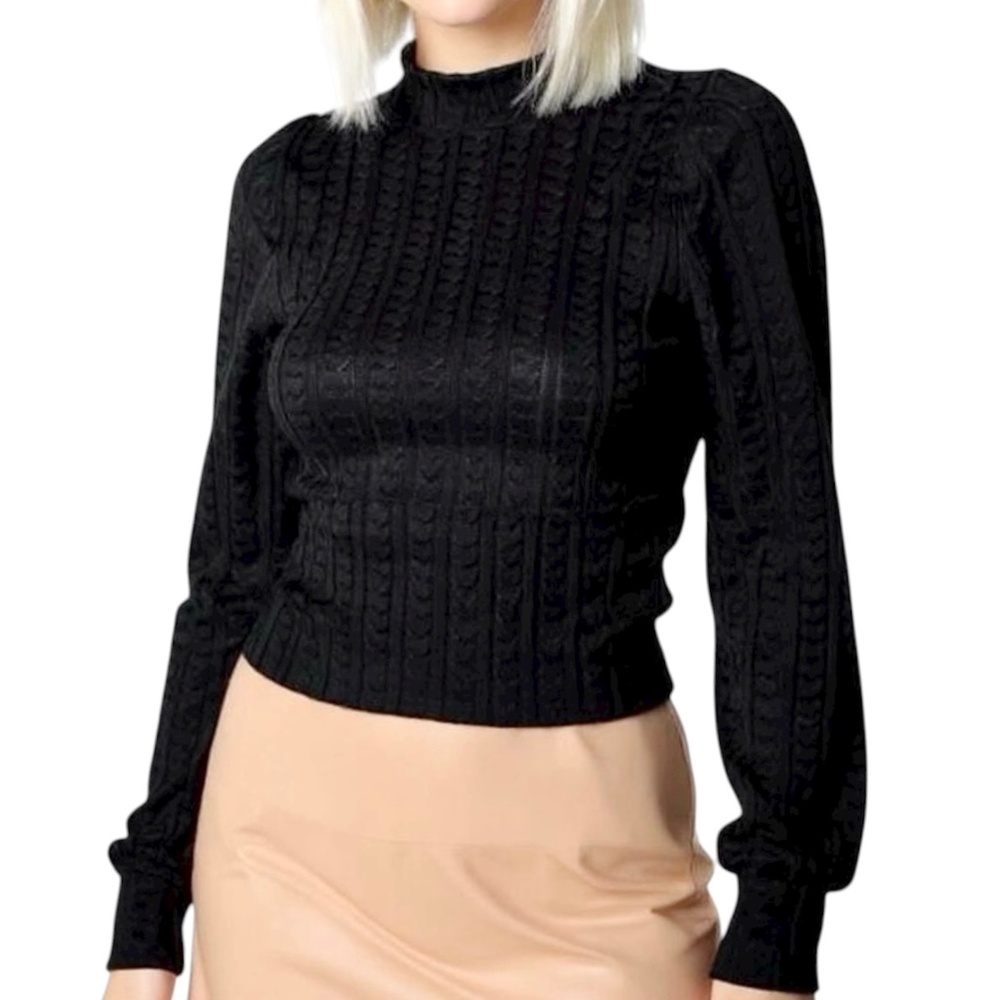 New Band Of The Free Cable Ribbed Knit Mock Neck Sweater Raquel Black Size Large